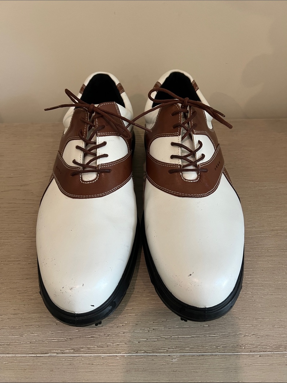Men's Ecco golf shoes cleat Two-Tone White and Brown size 47 (13-13.5)